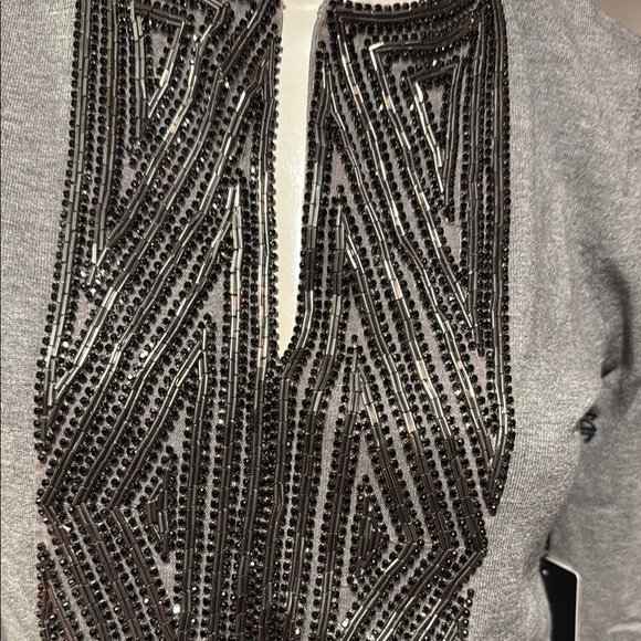 Gray Graphic Embellished Blouse with Bib Collar - Picture 3 of 7